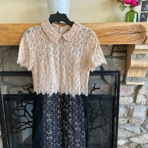 DKNY Two Toned Lace Dress in Cream and Black size 6